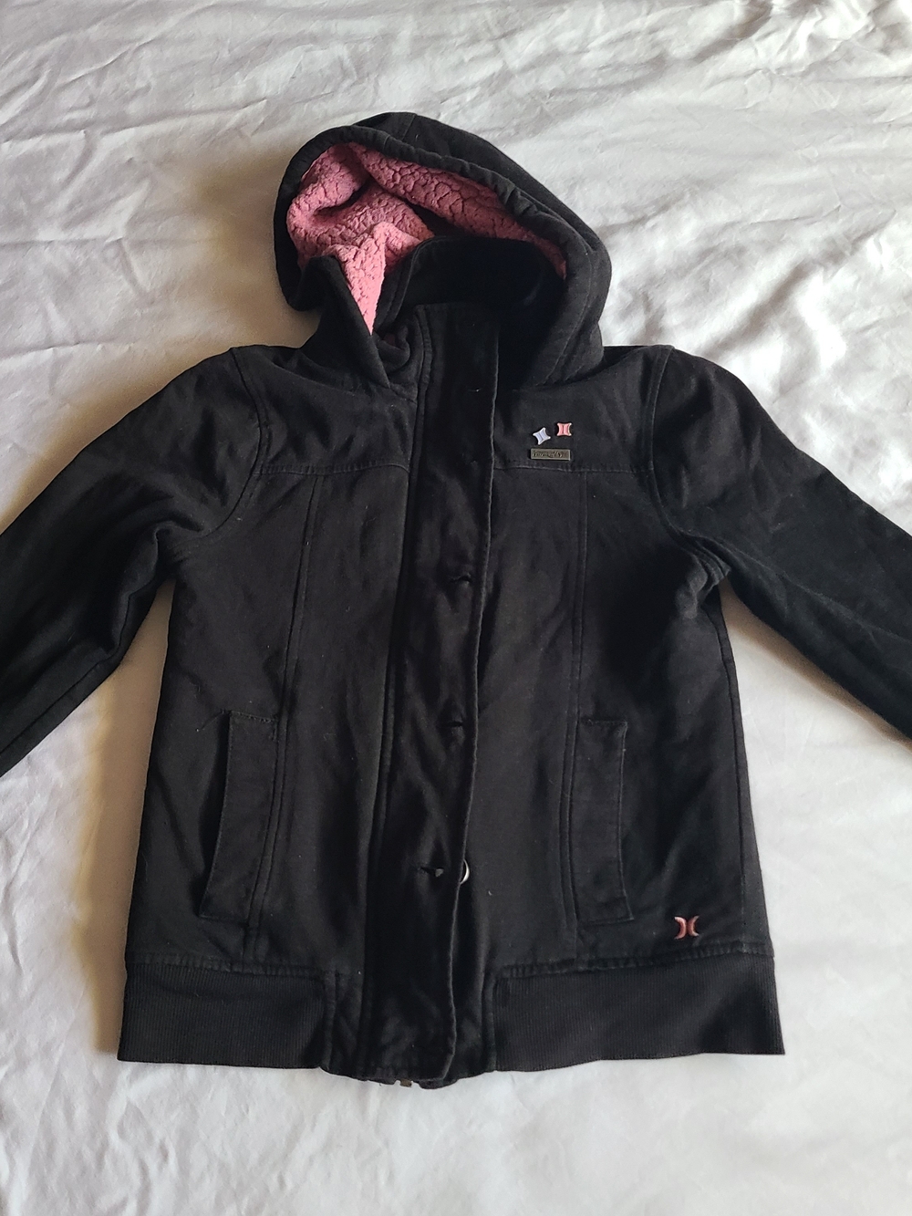 Hurley Black Hooded Jacket with Pink Sherpa
